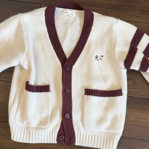 Rylee & Cru Cream and Burgundy Cardigan with Initials - Picture 2 of 5